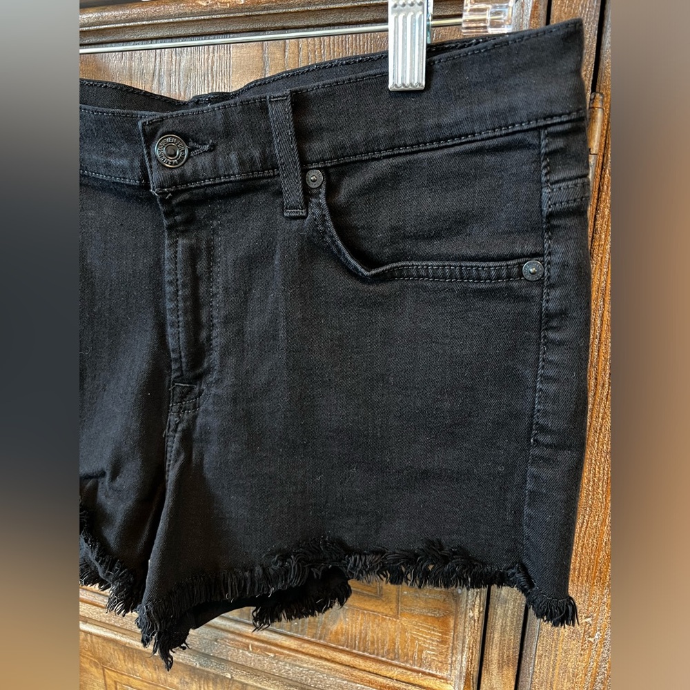 7 For All Mankind black cutoff denim jean shorts 3” inseam 10” rise Size 28 - Picture 3 of 8